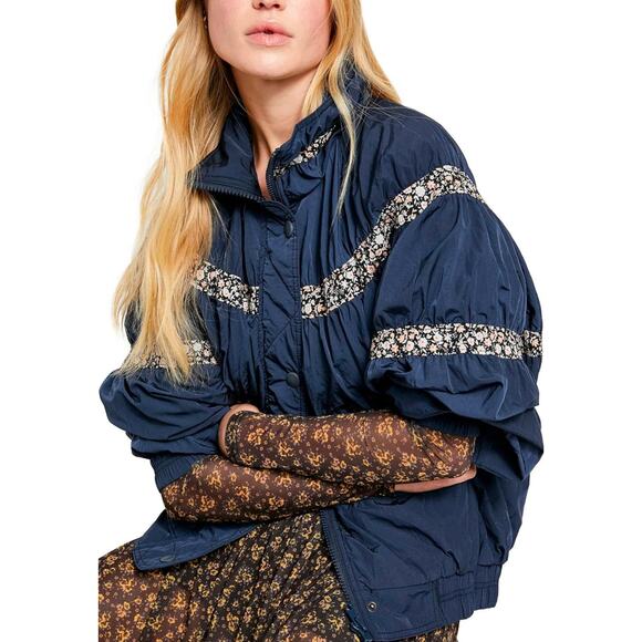 Free People Bomber Blue & Floral Jacket | XS| Zip Up - Picture 3 of 16